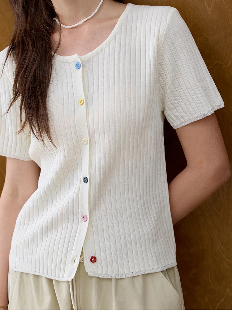 MISHOW Casual Summer Cardigan Women 2025 Short Sleeve Round Neck Solid Thin Knitted Pullovers Female Slimming Tops MXE34Z1268