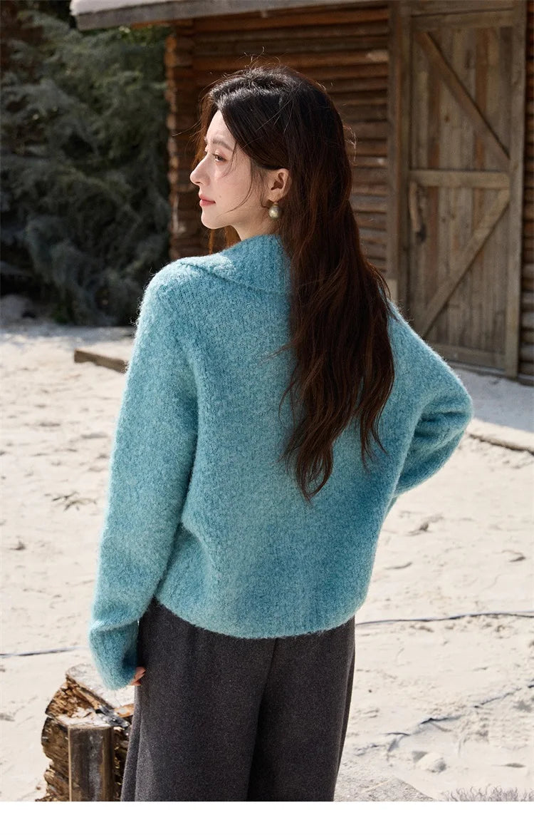 MISHOW Retro Three-dimensional Floral Jacquard Sweater for Women 2025 Autumn Winter Lapel Thickened Knitted Cardigan MXE87Z2684