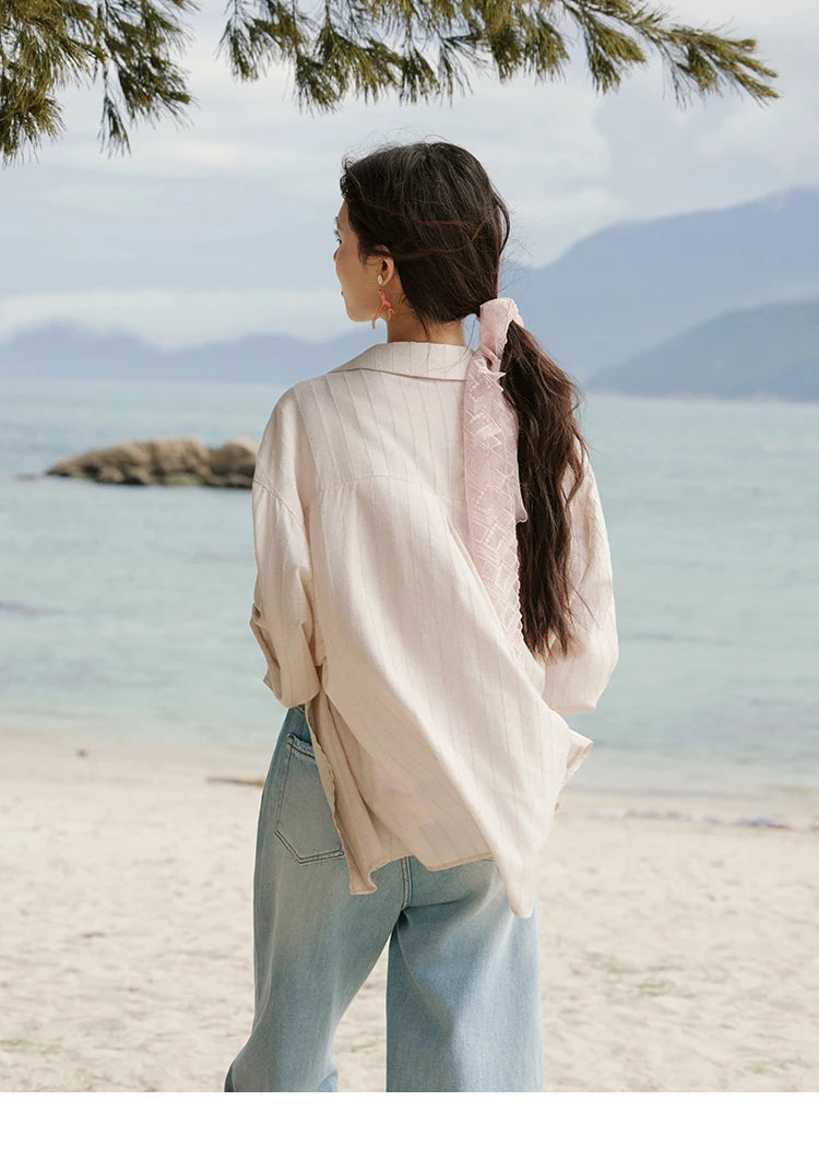 MISHOW Office Lady Summer Blouses Women 2025 New Striped Long Sleeve Turn-down Collar Shirt Female Fashion Loose Tops MXE33C0772