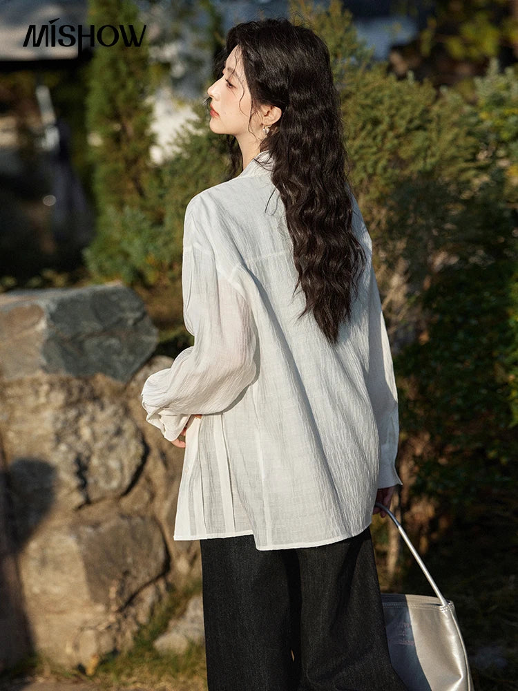 MISHOW Solid Loose Fit Shirt Dropped Shoulder Turn-Down Collar MXE13C0405