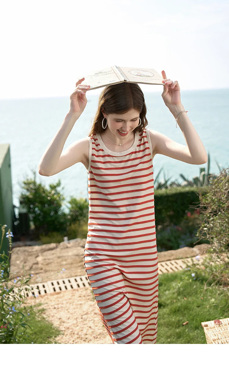 MISHOW Vacation Sleeveless Stripe Inner Tank Top Dress 2024 Summer Round Neck A-LINE Dress Casual Mid Length Dresses MXD26L1852
