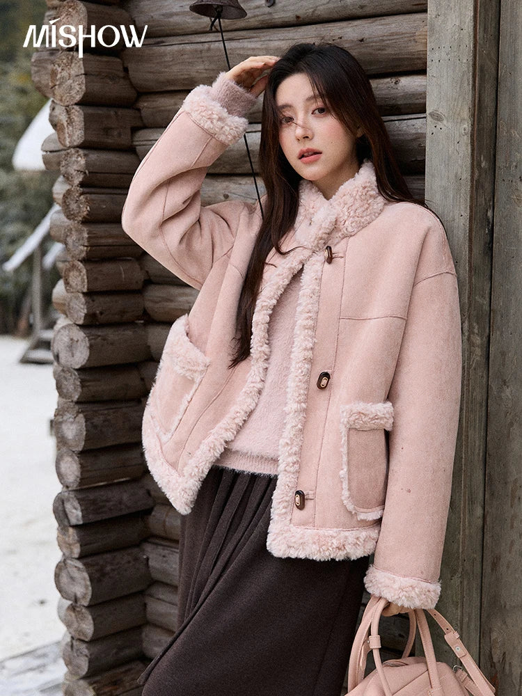 MISHOW Winter Jacket Women 2025 Elegant Luxury Suede Composite Fur Stand-up Collar Short Jacket Windproof Warm Coat MXE87W0941