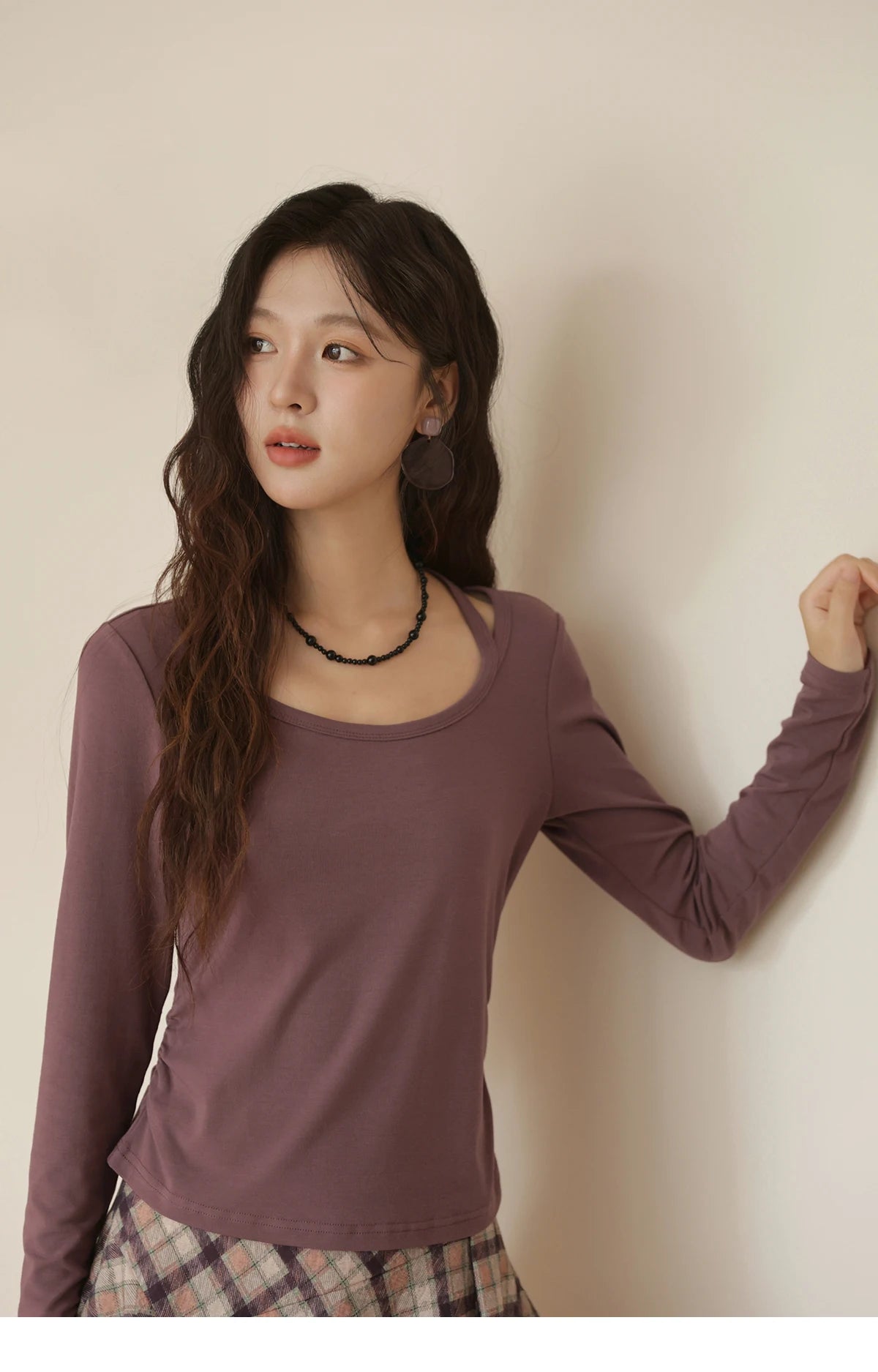 MISHOW Elastic Knitted T-shirts for Women Autumn 2025 Hanging Neck Strap Tees Pleated Waist Slim Long Sleeved Top MXE42T0720