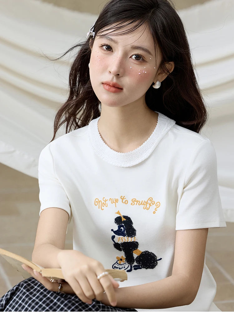 MISHOW Casual Summer Print Shirt Women New 2025 Round Neck Short Sleeve Dog Embroidered T-shirts Female Fashion Tops MXE33T0540