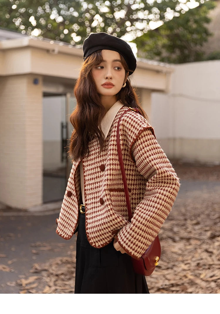 MISHOW Elegant Plaid Wool Blend Short Coat for Women 2024 Autumn Winter Jackets Female Warm Fashion New Outerwears MXB42W0479