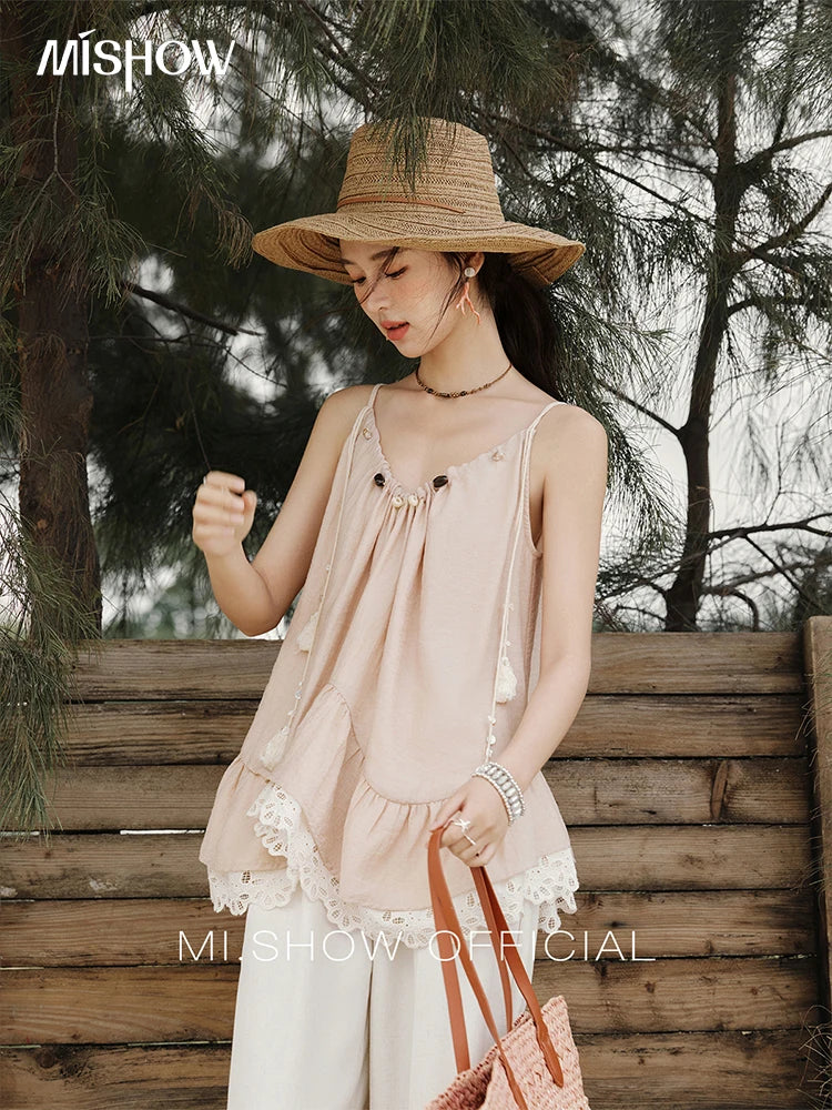 MISHOW French Summer Camisole for Women 2025 Sweet Lace Hollow Flower Sleeveless Tops Female New Fashion Holiday Top MXE33X1758