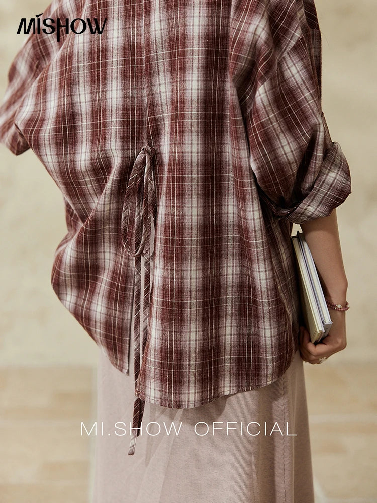 MISHOW Women's Plaid Shirt Grey Vest Dress Separately Spring Lapel Collar Shirt U-neck Sleeveless Dresses (Not A Set) MXE13L2093