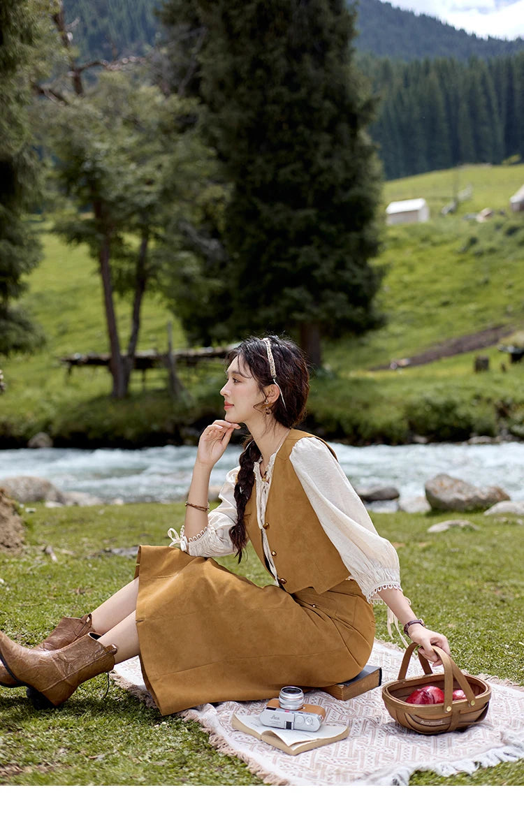 MISHOW Retro High Waist Suede Midi Skirt for Women Autumn 2024 Symmetrical Lip Pouch Skirts Slim Solid A-LINE Skirt MXD41B0486