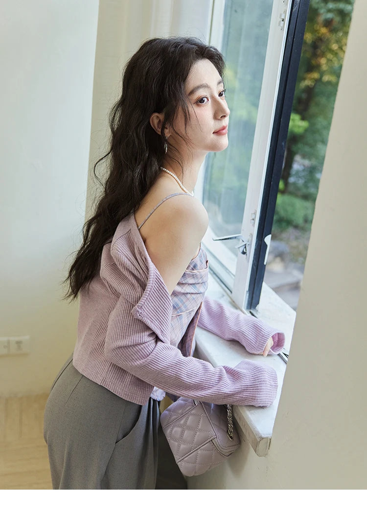 MISHOW Women's Plaid Camisole 2025 Spring Contrasting Retro Bowknot V-neck Waist Slim Top Back Elasticity Sweet Tanks MXE11D0046