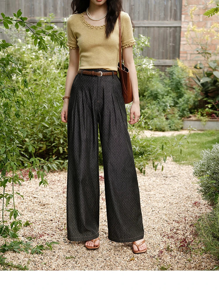 MISHOW Women's Round Neck Knit T-shirt Summer 2025 Fashion Ear Edge Short Top Casual Short Sleeve Tee Female Clothing MXE32Z1233