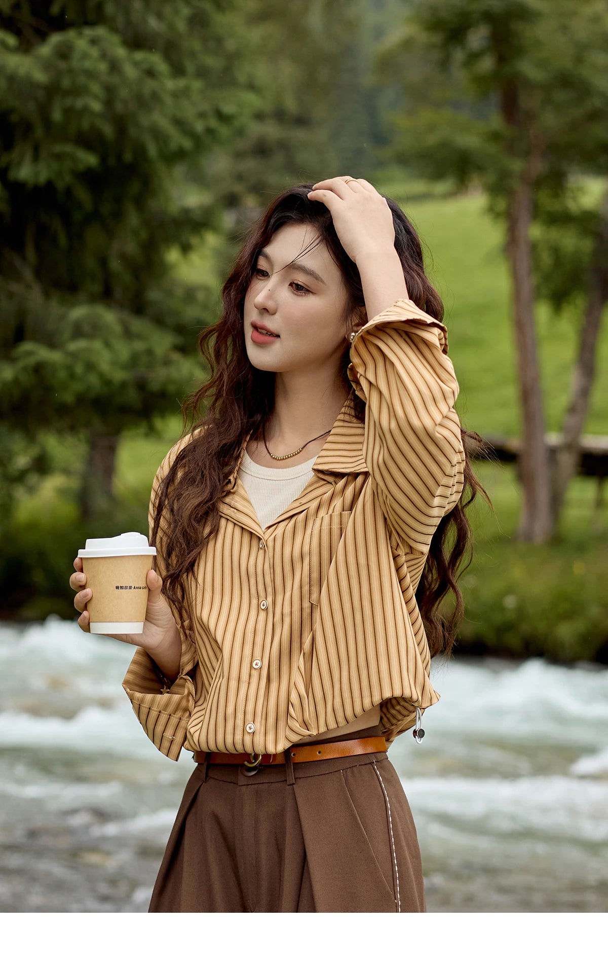 MISHOW Loose Lapel Collar Stripe Fake Two Piece Splicing Shirt for Women 2025 O-neck Asymmetric Square Pocket Shirts MXD43C0303