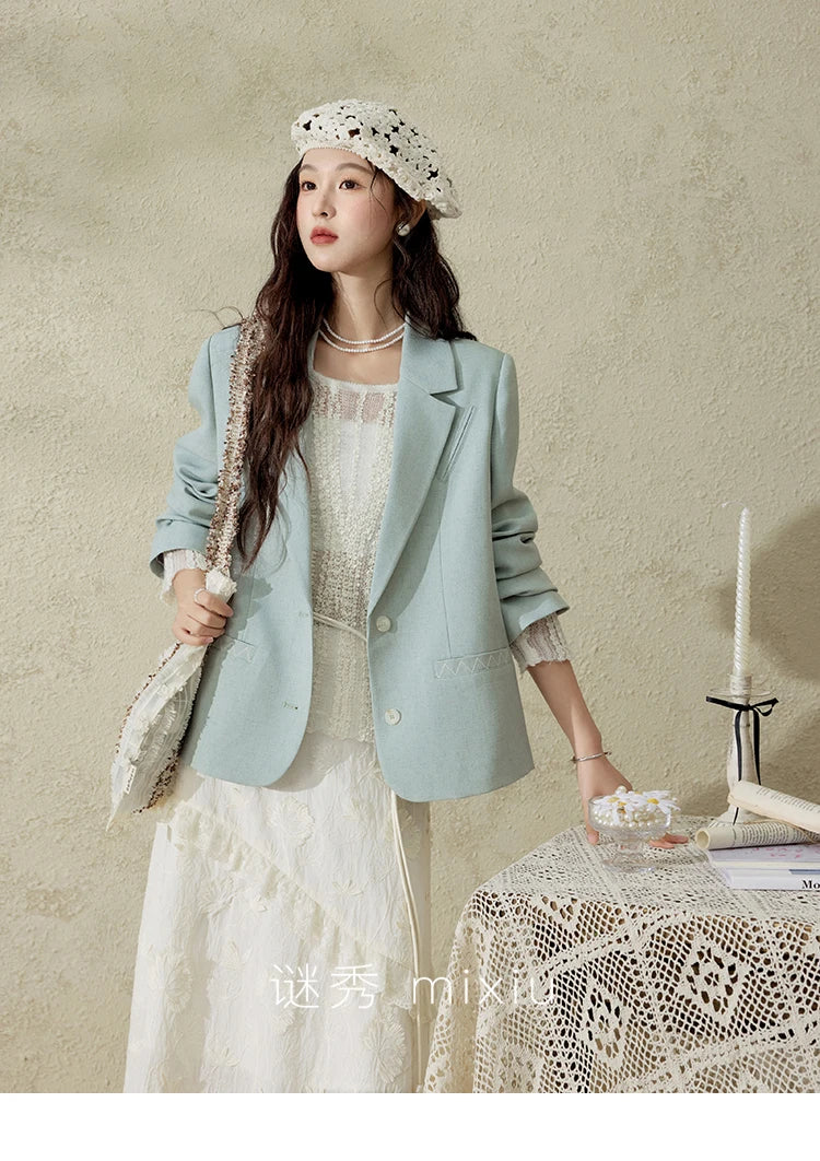 MISHOW Women 's Apricot White Hollow Knitted Sweater Spring 2025 Mohair Cover Drop Sleeve Top Strapless Slim Tube Top MXE12Z1120