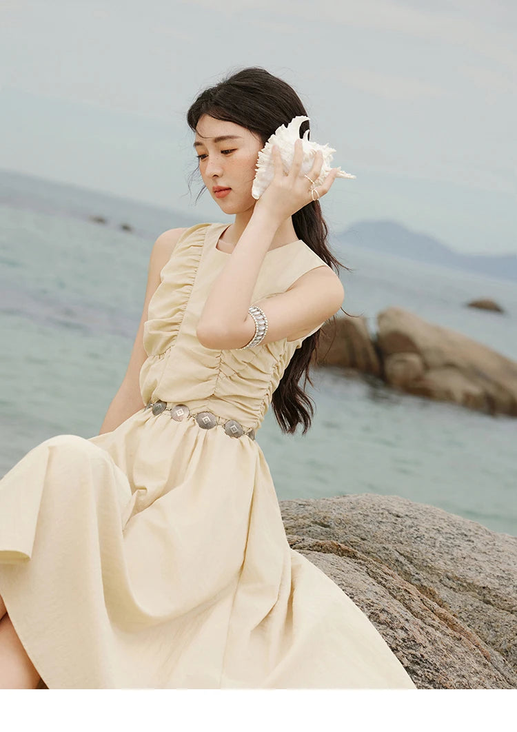 MISHOW Office Lady Summer Dress Women 2025 New Round Neck Sleeveless Solid with Belt Dresses Female Fashion Slimming MXE31L2188