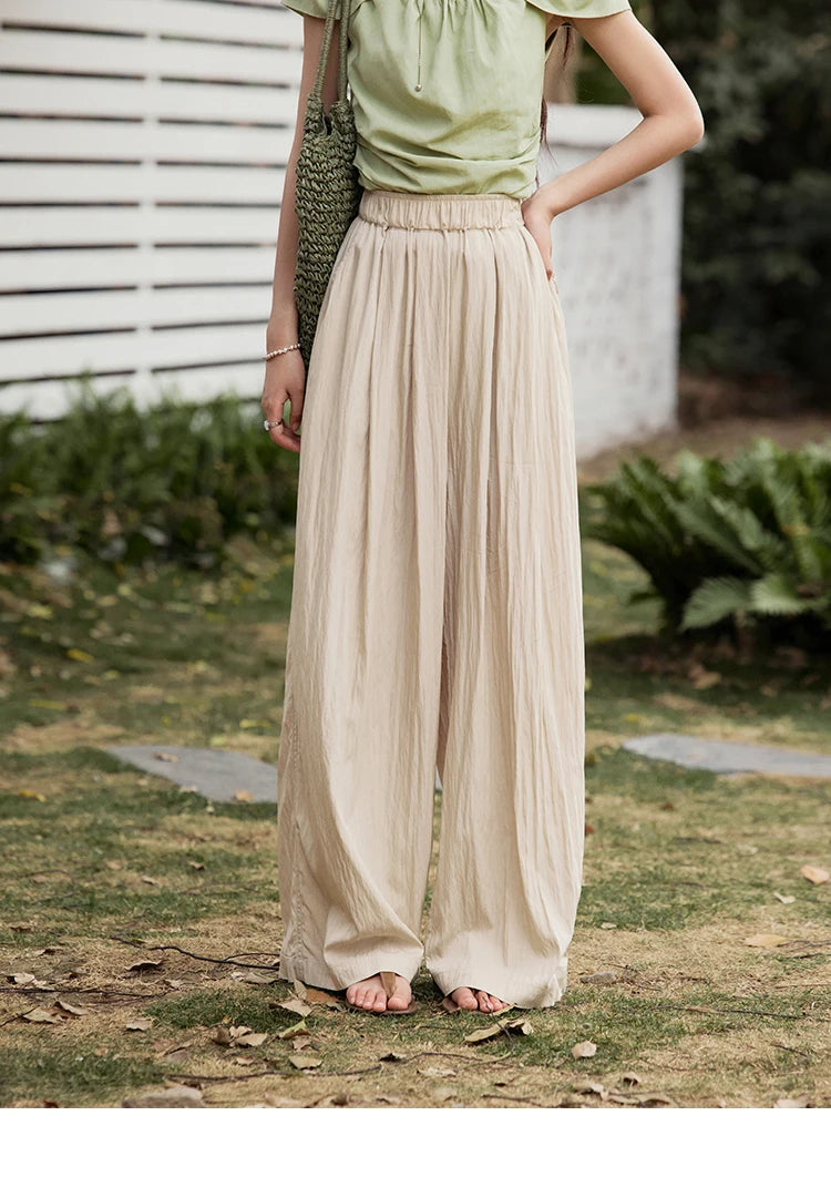 MISHOW Office Lady Summer Pants Women New 2025 Solid Loose High Waist Elastic Wide Cool Wide Leg Pant Female Slimming MXE31K0920