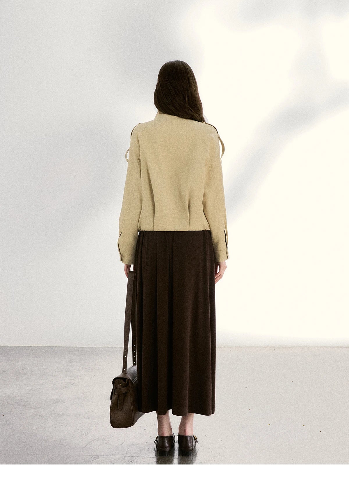 MISHOW Women's Khaki Cropped Short Leather Jacket 2026 Spring Lapel Stand Collar Double Breasted Casual Loose Coat MXF108W1000