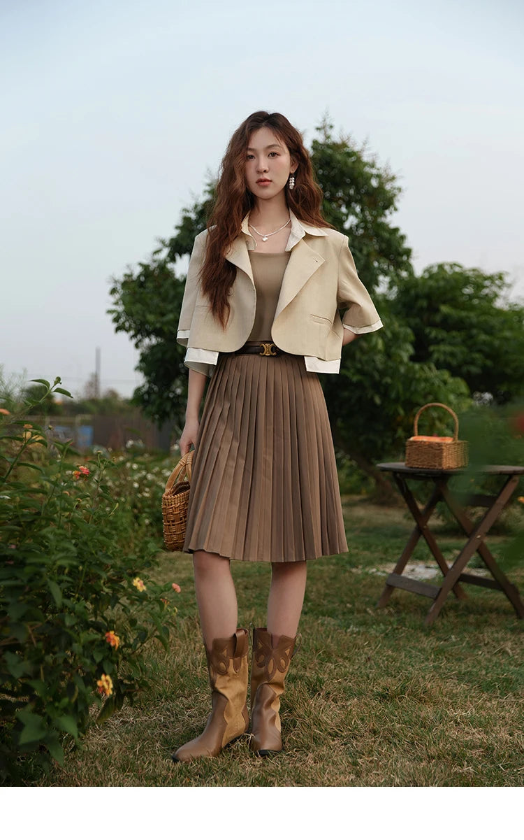 MISHOW Fake Two Short Suit Jackets for Women Summer Three Quarter Single Breasted Turn-down Collar Female Coats MXC33W0016