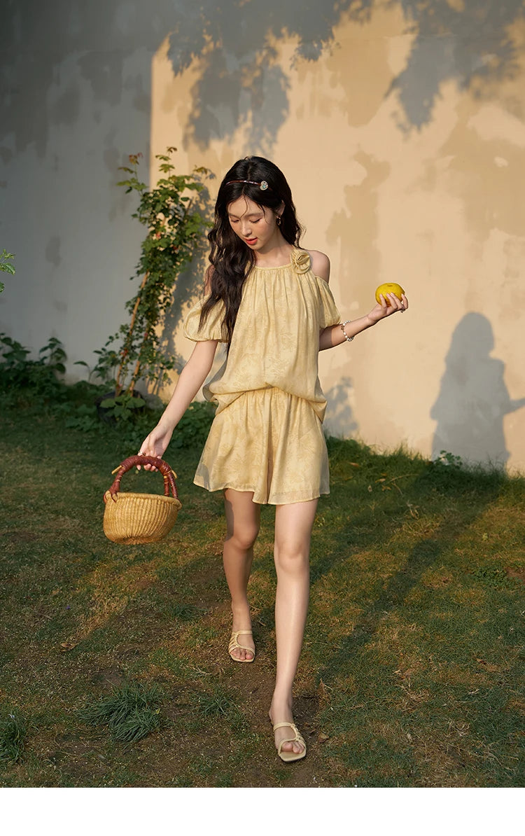 MISHOW Off Shoulder Sling Top Wide Leg Comfortable Casual Shorts Separately 2024 Summer Temperament Sweet Matching MXD24X1523