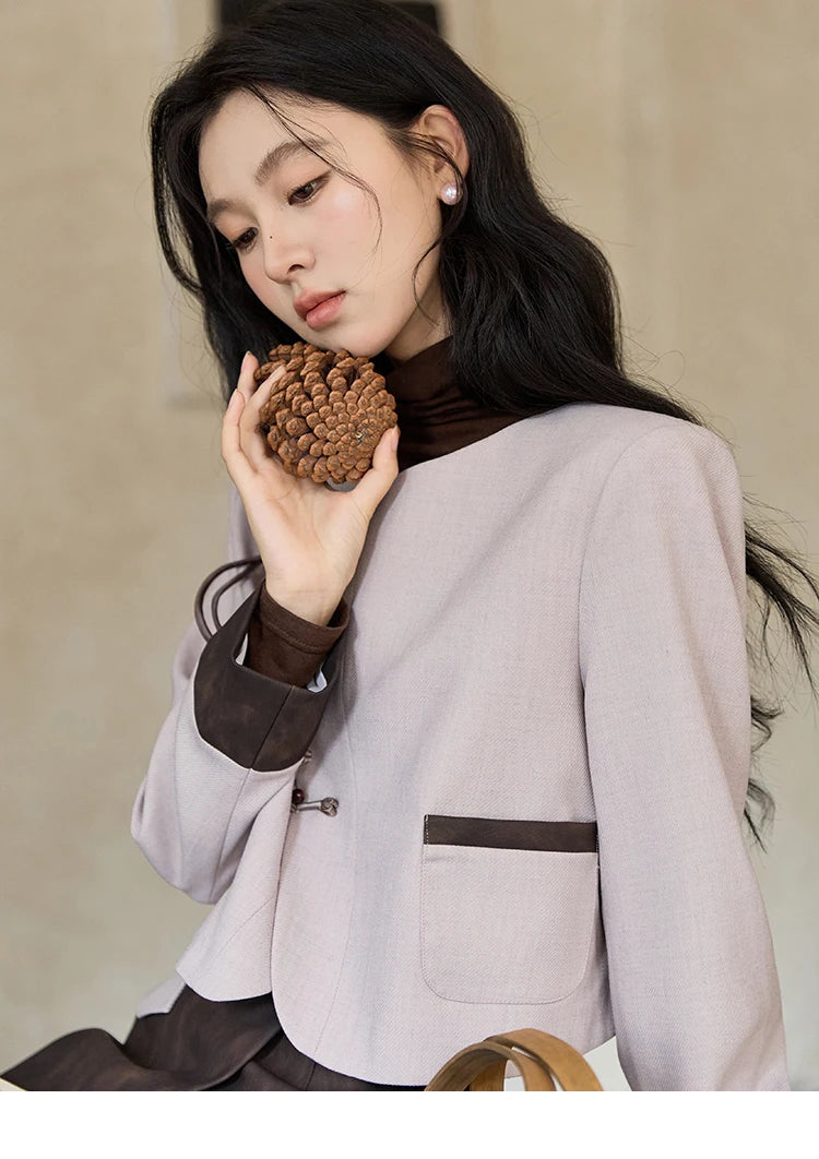 Mishow Taro Purple V-Neck Jacket & Asymmetric Mini Skirt Set MXD43W0417