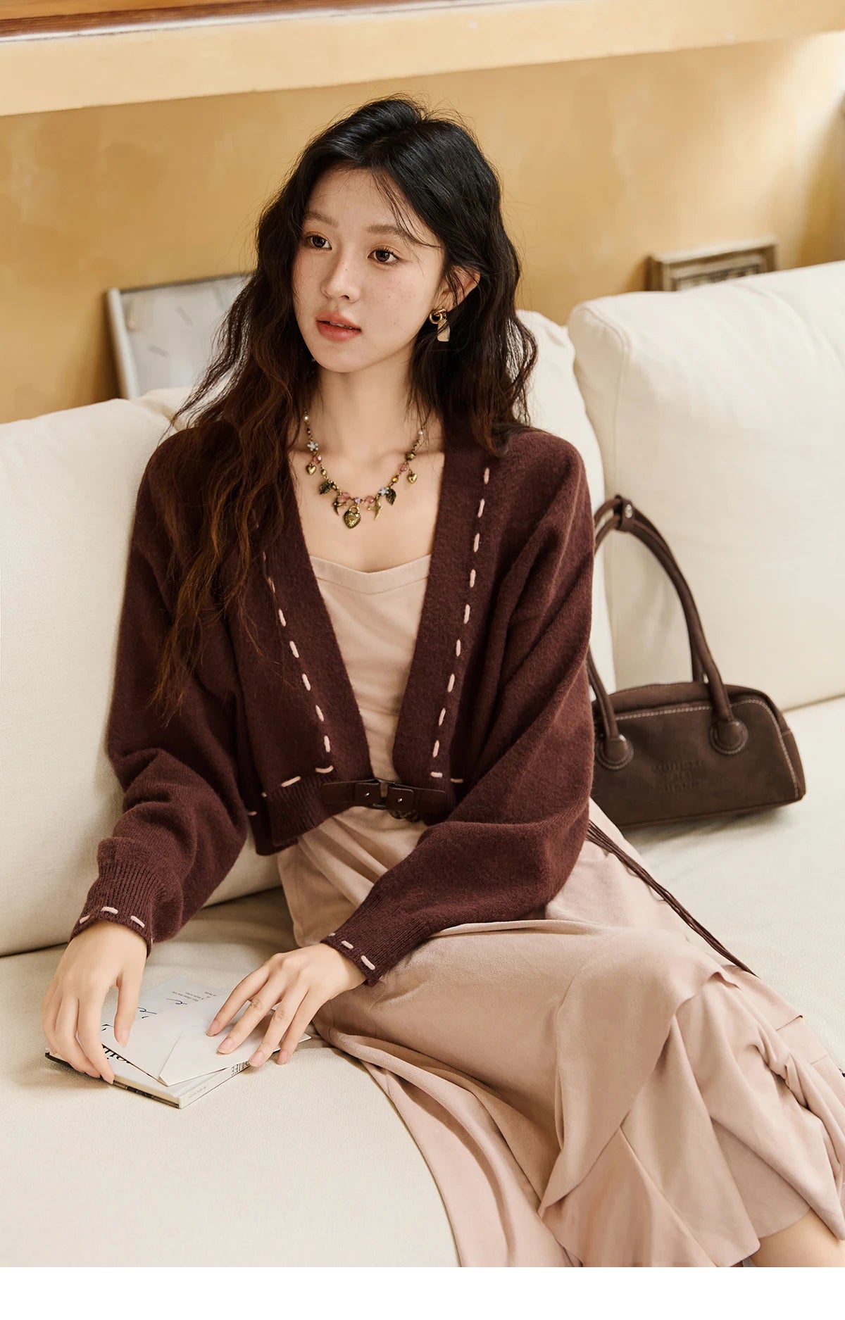 MISHOW Knitted cardigan camisole Dress Two-piece Set Autumn Frosted Velvet Retro Top Contrasting Design Dress Sets MXE47T1382