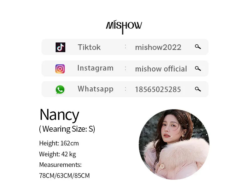 MISHOW Women's Long Down Coats 2025 Winter Fox Fur Collar 90% White Duck Down Down Jacket Warm Coat Large Pockets MXD112Y0070