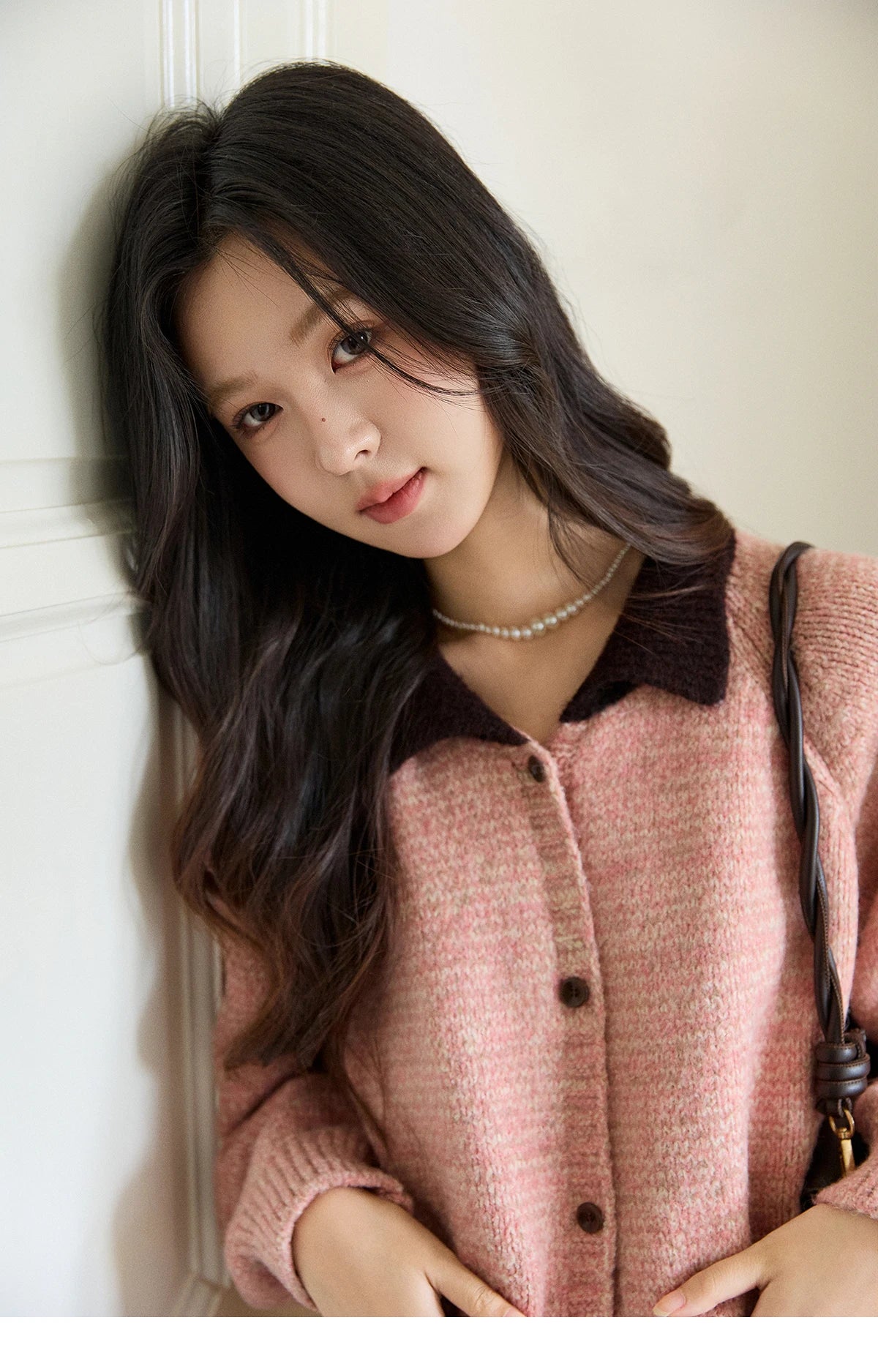 MISHOW Women's Pink Knitted Cardigan Autumn Winter Contrast Collar Bow Pocket  Top Single-breasted Loose Warm Sweater MXE94Z2957