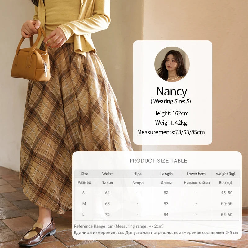 MISHOW Coffee Plaid Skirt 2025 Autumn Asymmetrical Hem Skirts Female Retro Side Zipper Commuting A-line Midi Skirt MXE42B2377