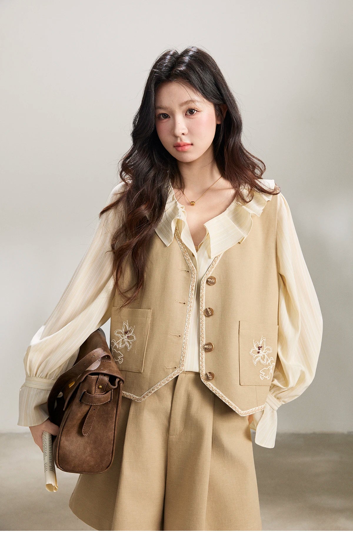 MISHOW Women's Ruffled Collar Striped Shirt 2026 Spring Flare Sleeve Elegant Casual Loose Long Sleeve Top Office Lady MXF13C2438