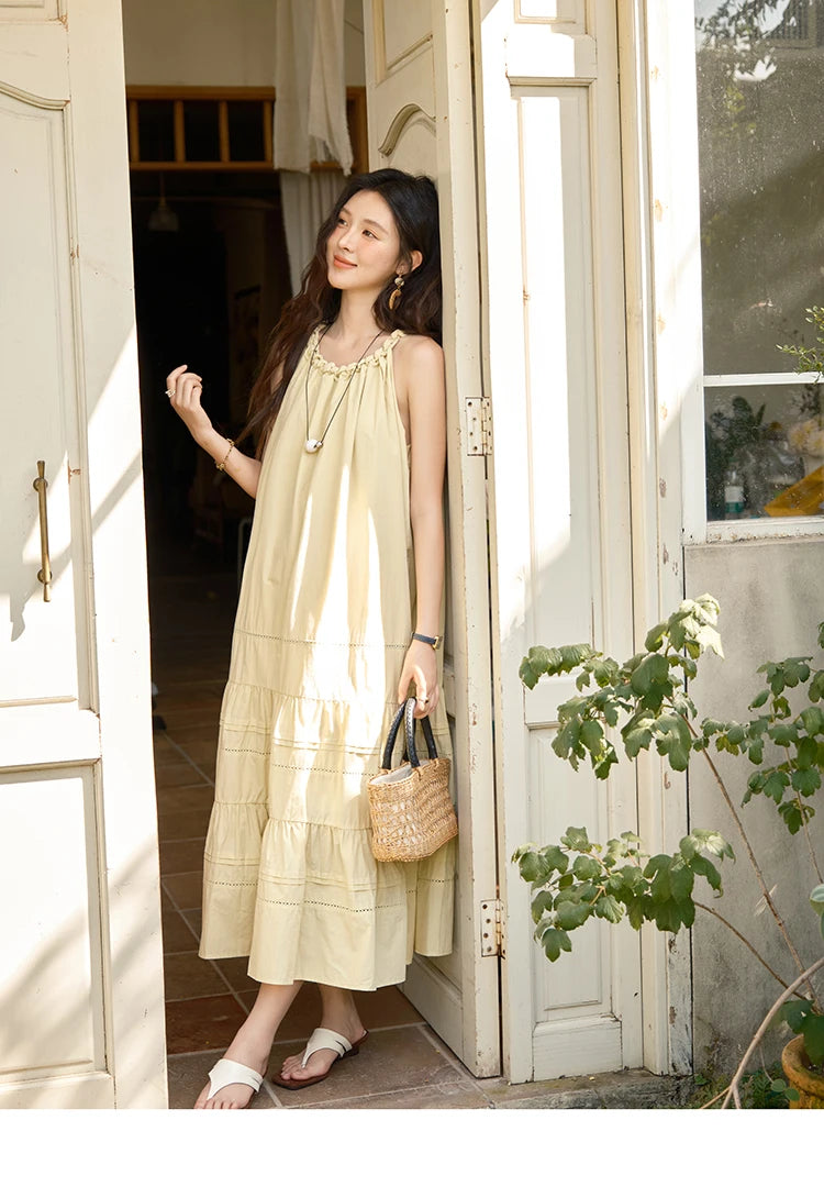 MISHOW Women's Twists Neck Strap Dress 2025 Summer New Female Fashion Sleeveless Twist Hollow Lace Up Cake Dresses MXE39L2383