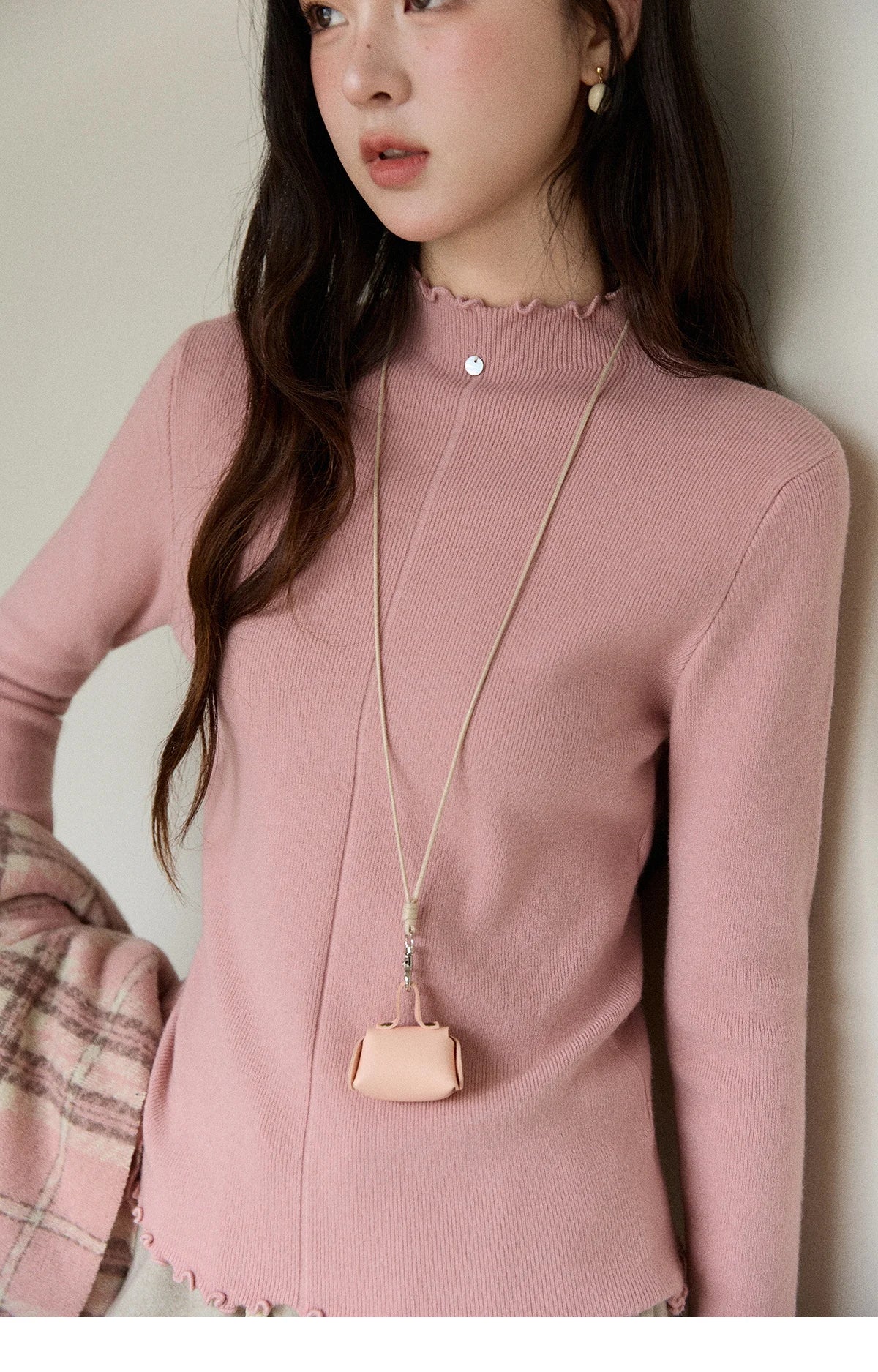 MISHOW Women's Knitted Long-Sleeved Top 2025 Winter Solid Slim Fit Ruffled Turtleneck Sweater Warm Soft Commuting Top MXE91Z2826