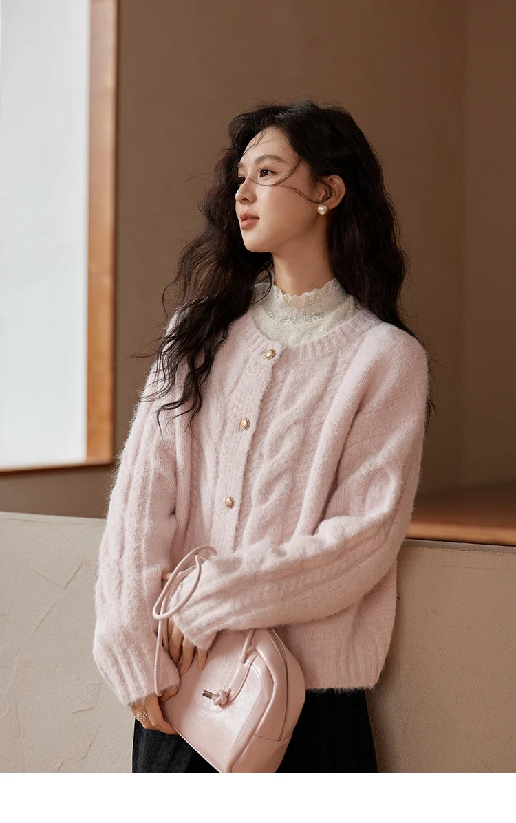 MISHOW Sweet Sweater Cardigan Women 2024 Autumn Winter French Gentle Slim Single Breasted O-Neck Wool Knitted Jacket MXD55Z1030