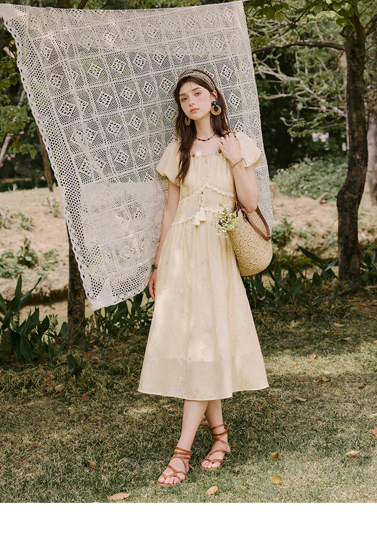 MISHOW Print Office Lady Dress Women Summer 2025 Short Sleeve Round Neck Beaded Neckline Slim Waist Dresses Female MXE33L2208