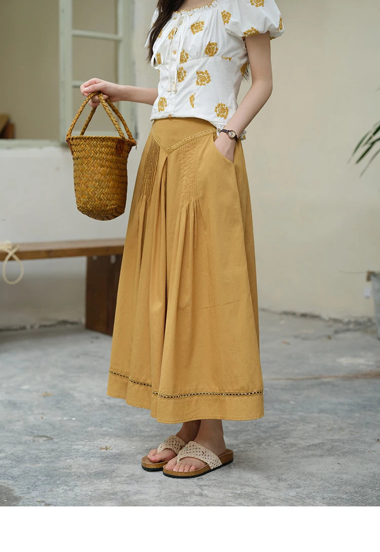 MISHOW Fashion High Waist Skirts for Woman 2025 Summer New Ladies Casual Pocket Bottom Spliced Hollow Out Lace Skirts MXE35B0724