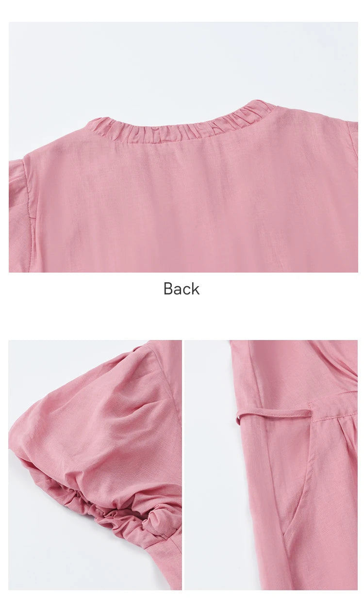 MISHOW Summer Fashion V-neck Dress Woman 2025 New Puff Sleeve Sashes Elegant Pocket Vacation Dresses Ladies Clothing MXE39L2381