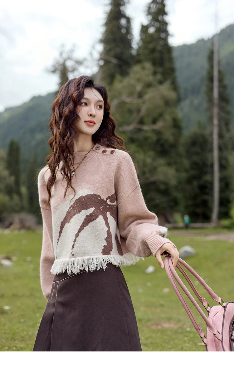 MISHOW Tassel Knitted Sweater Women Fashion Half High Neck Pullover Sweater 2024 Autumn Winter Premium Casual Top MXD43Z0680