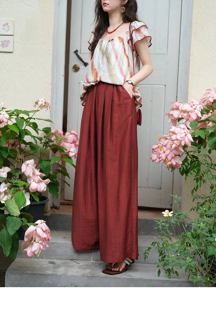 MISHOW Women's Wide Leg Pants 2025 Summer New Office Lady Fashion High Waist Casual Pocket Red Pants Female Clothing MXE38K0952