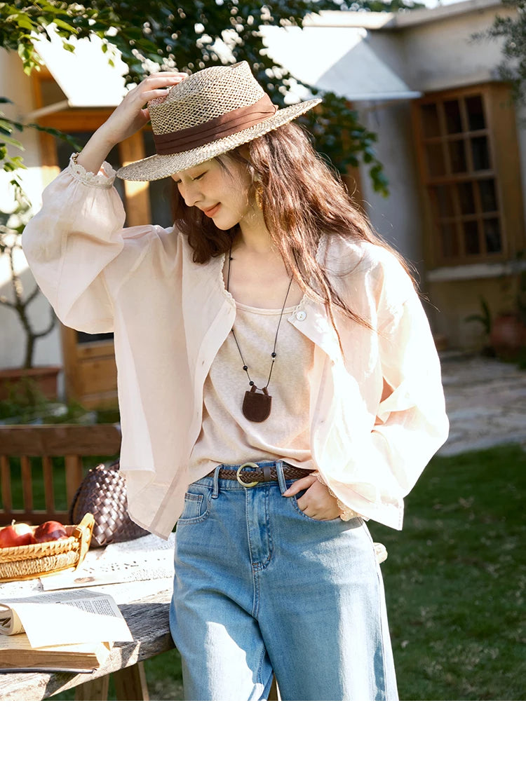 MISHOW Thin Shirt Set for Women 2025 Summer New Ladies Casual Tank Top Sunshade Button Shirt Stacked Two Piece Set MXE39T0689