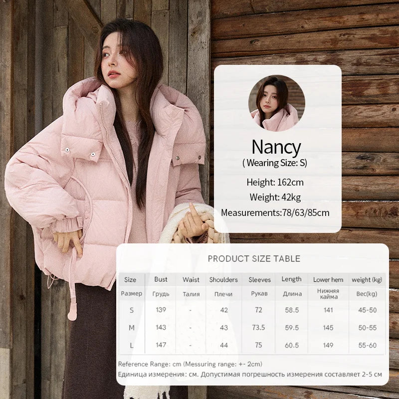 MISHOW Women's Lightweight Padded Jacket 2025 Winter 90%White Duck Down Puffer Jacket Hooded Warm Short Down Jacket MXE51Y0078