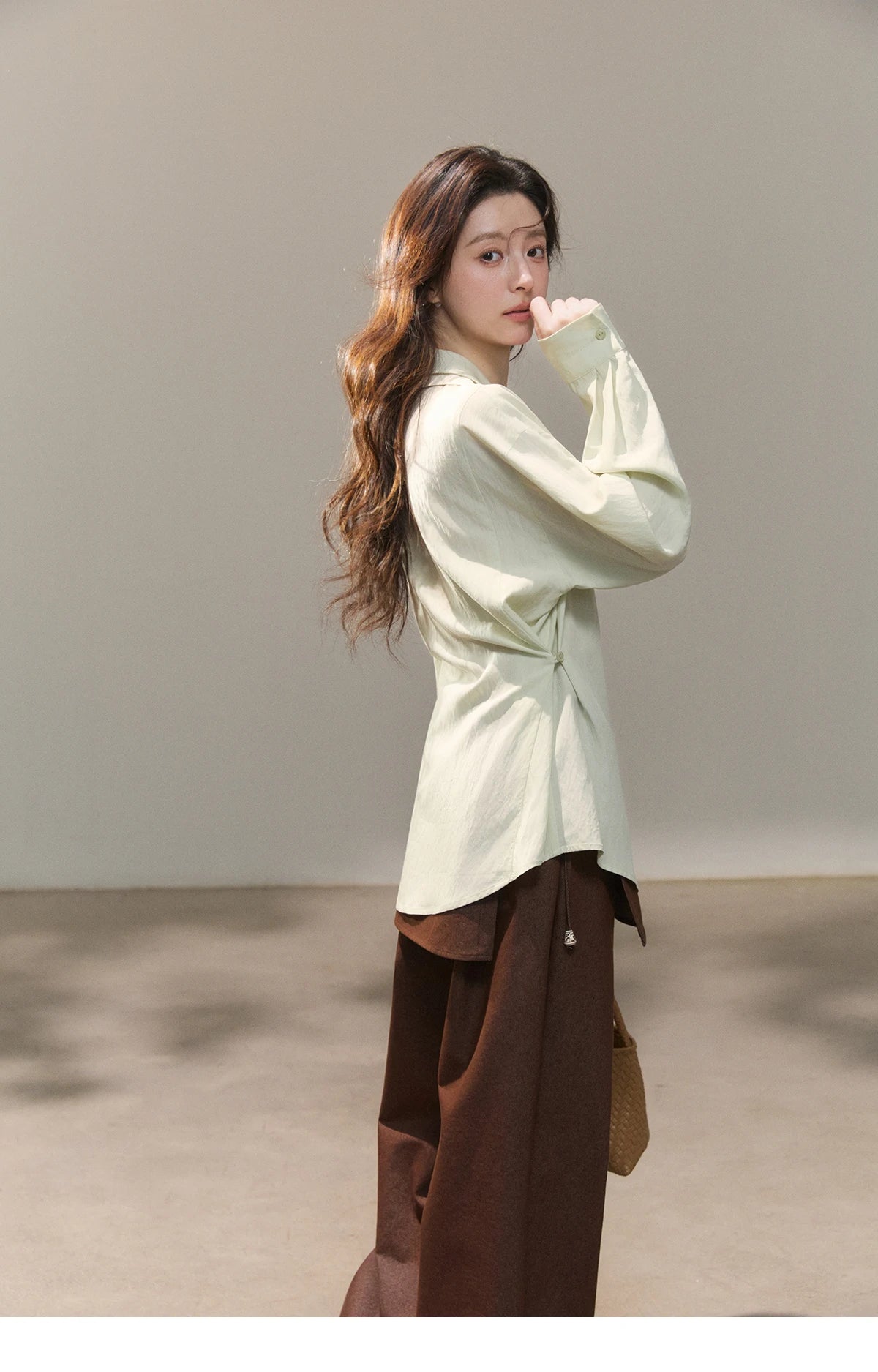 MISHOW Women's Contrast Trim Lapel Collar Shirts 2026 Spring Floral Embroidery Pocket Decor Button Waist Casual Shirt MXF13C2440