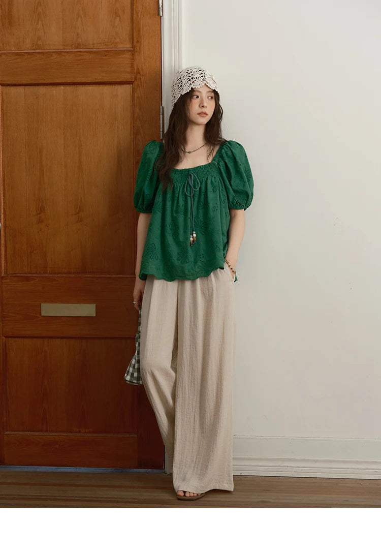 MISHOW Women Casual Wide Leg Pants 2025 Summer Button Pocket Versatile High Waist Slim Straight Pants Female Clothing MXE39K0962