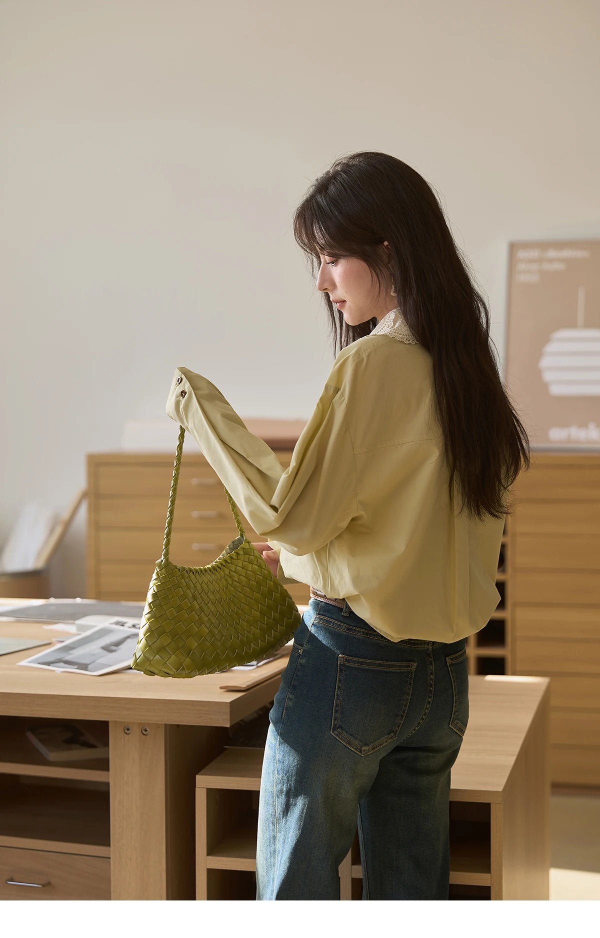 MISHOW Autumn Solid Cotton Shirt Autumn V-neck Double-layer Lace Retro Design Shirts Single Breasted Tops Office Lady MXE41C2366