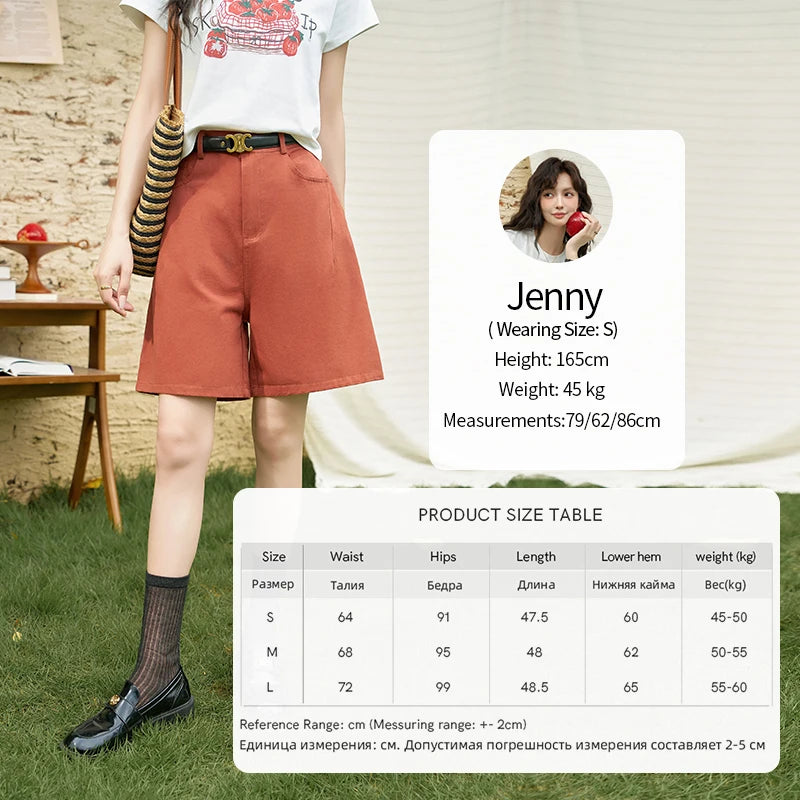 MISHOW Red Casual Shorts for Women 2024 Summer Korean Symmetrical Pocket High Waist Loose Straight Leg Short Pants MXD25K0679