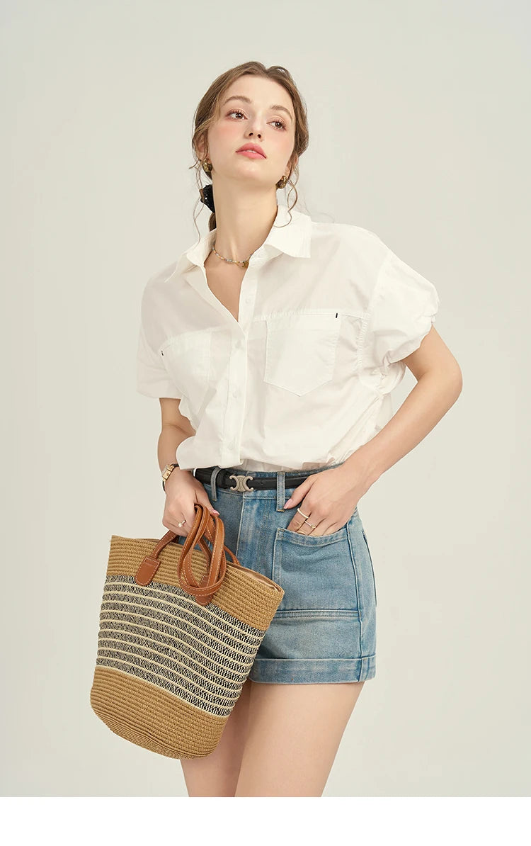 MISHOW Women's Denim Blue Shorts 2025 Summer Korean High Waist Pockets Shorts Female Straight Slim Casual Short Pants MPD26K0618