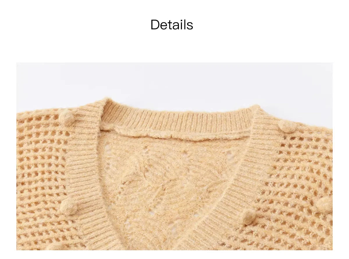 MISHOW Women's Solid Hollow-out Knit Thin Cardigan 2026 Spring V-Neck Bobble Knit tops Casual Loose Knitted Sweater MXF108Z1020
