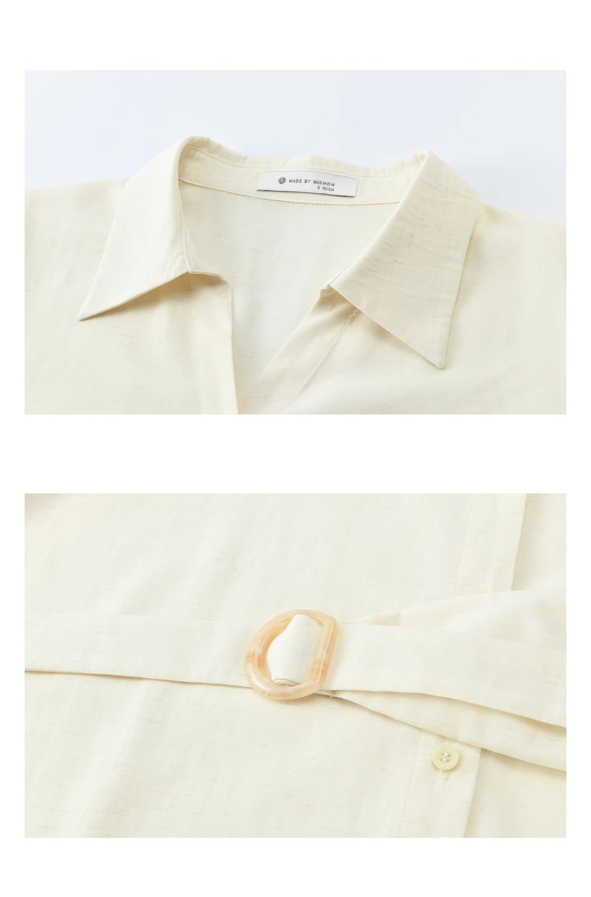 MISHOW Women's Lapel Collar Long Sleeve Shirt 2026 Spring with Belted Waist Casual Loose Soft Beige Shirt Office Lady MXF13C2452