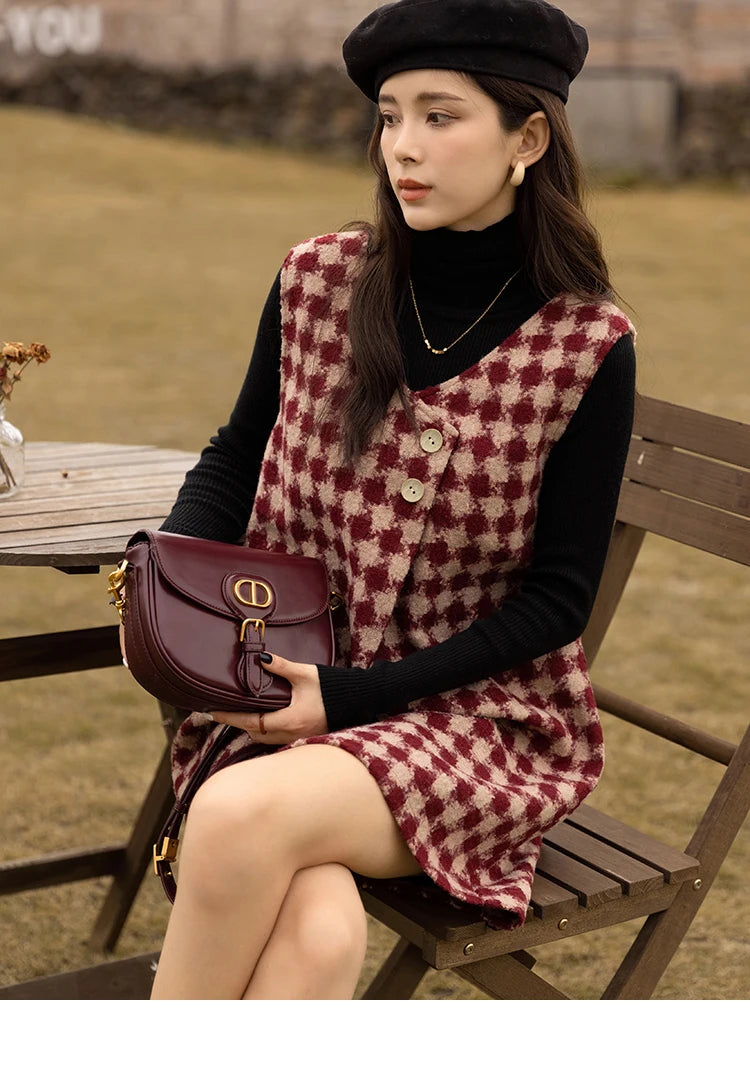 MISHOW Plaid Vest Dress Winter Vintage Womens Dresses Aline Vneck Sleeveless Woolen Vestidos Chic Female Clothes MXB47L1332