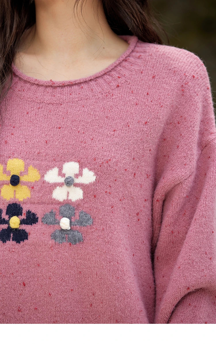 MISHOW Wool Blend Yarn Knitted Sweater Flower Color Dots Design 2024 Winter Women O-Neck Pullovers Lazy Sweaters MXD56Z1066