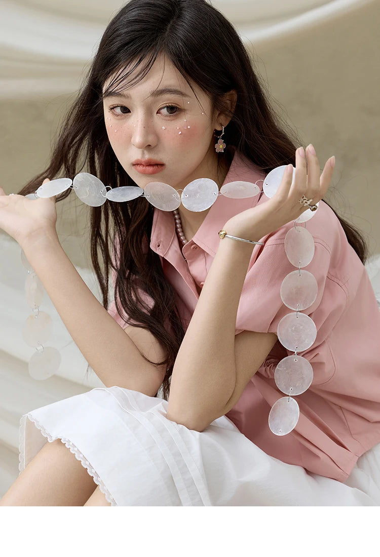 MISHOW Casual Summer Blouses Women 2025 New Short Puff Sleeve Turn Down Collar Shirt Female Fashion Shell Ribbon Tops MXE33C0773