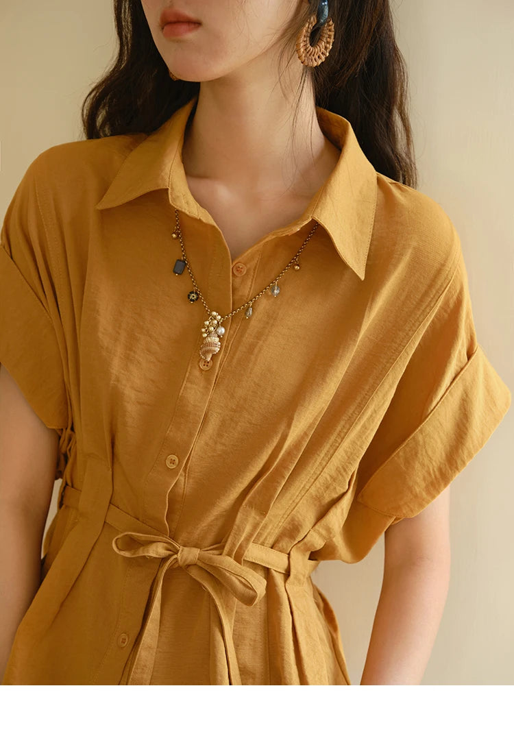 MISHOW Women's Casual Shirt 2025 Summer New Lace Up Button Turn-Down Collar Top Retro Orange Shirt Women's Clothing MXE37C0809