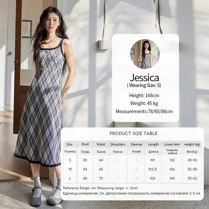 MISHOW French Vintage Dress O Neck Knitted Cardigan Separately Women Sweet Knitted Short Sweater Plaid Camisole Dress MXD43L2012