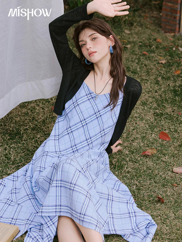 MISHOW Holiday Women's Summer Camisole Dresses 2025 Sleeveless Blue Palid Slim A-line Dress Female New Fashion Thin MXE33L2260